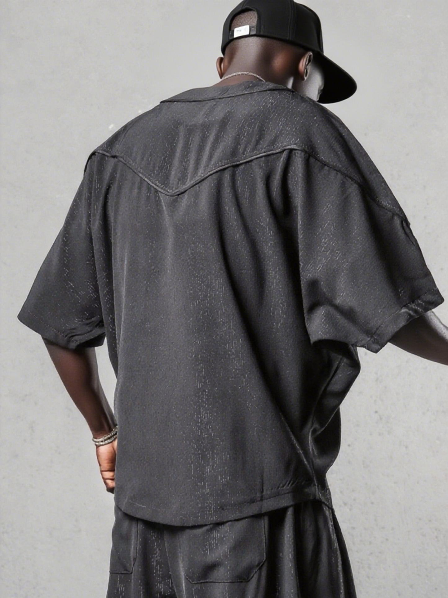 Dark-themed Deconstructed Patchwork Bat-sleeve Tee