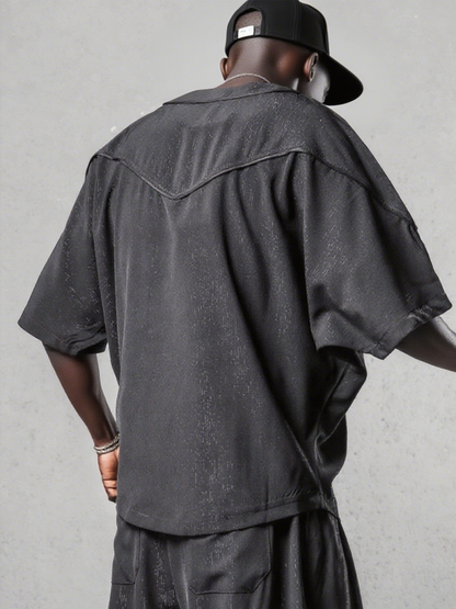 Dark-themed Deconstructed Patchwork Bat-sleeve Tee