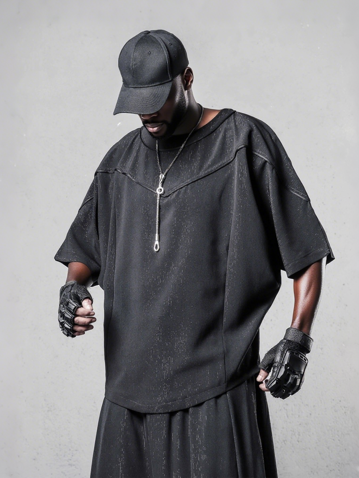 Dark-themed Deconstructed Patchwork Bat-sleeve Tee